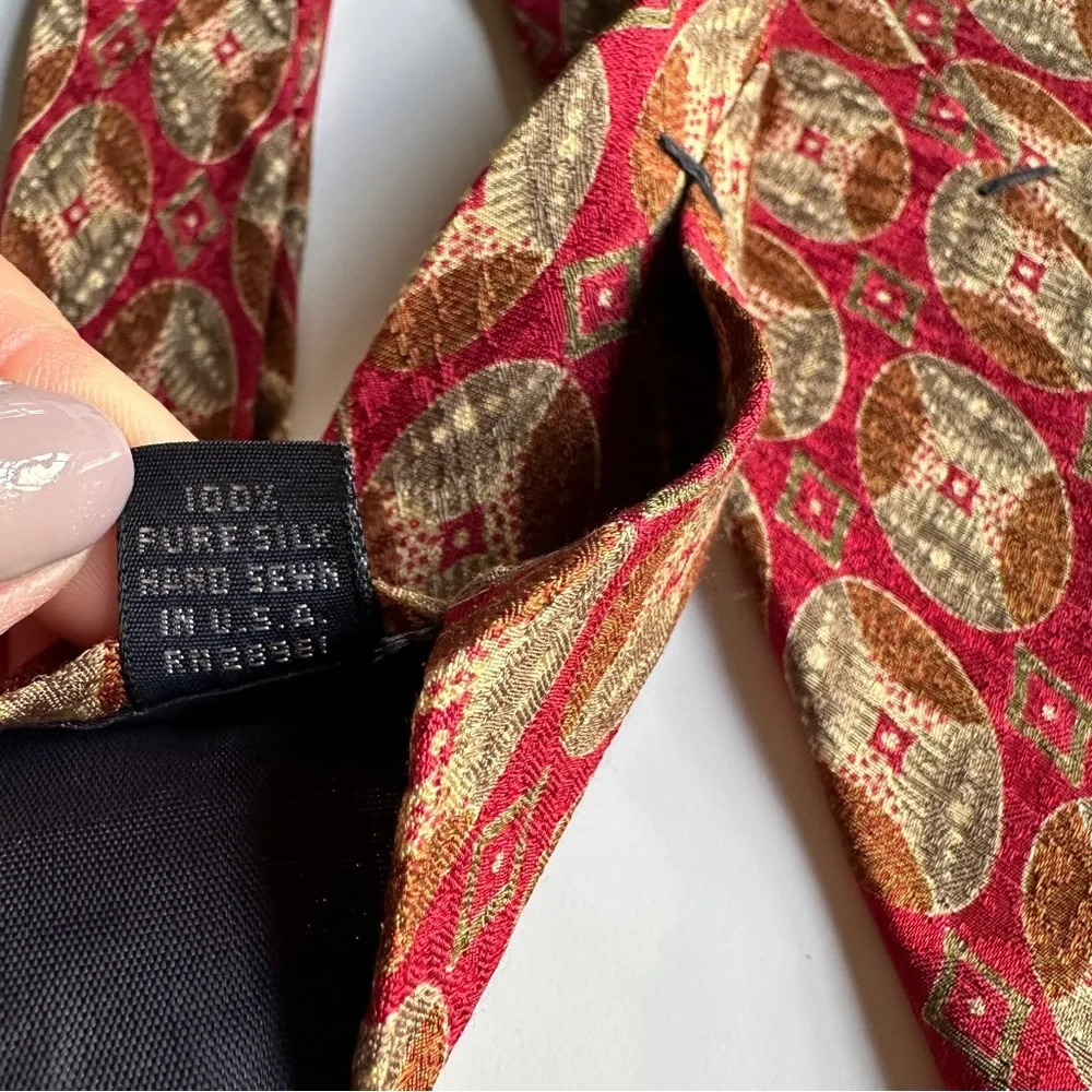 Burberry Red and Gold Geometric Men's Silk Tie